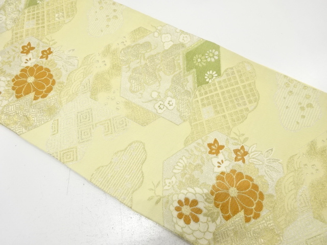 JAPANESE KIMONO / ANTIQUE FUKURO OBI / SILK / WOVEN FLOWER CLASSICAL PATTERN